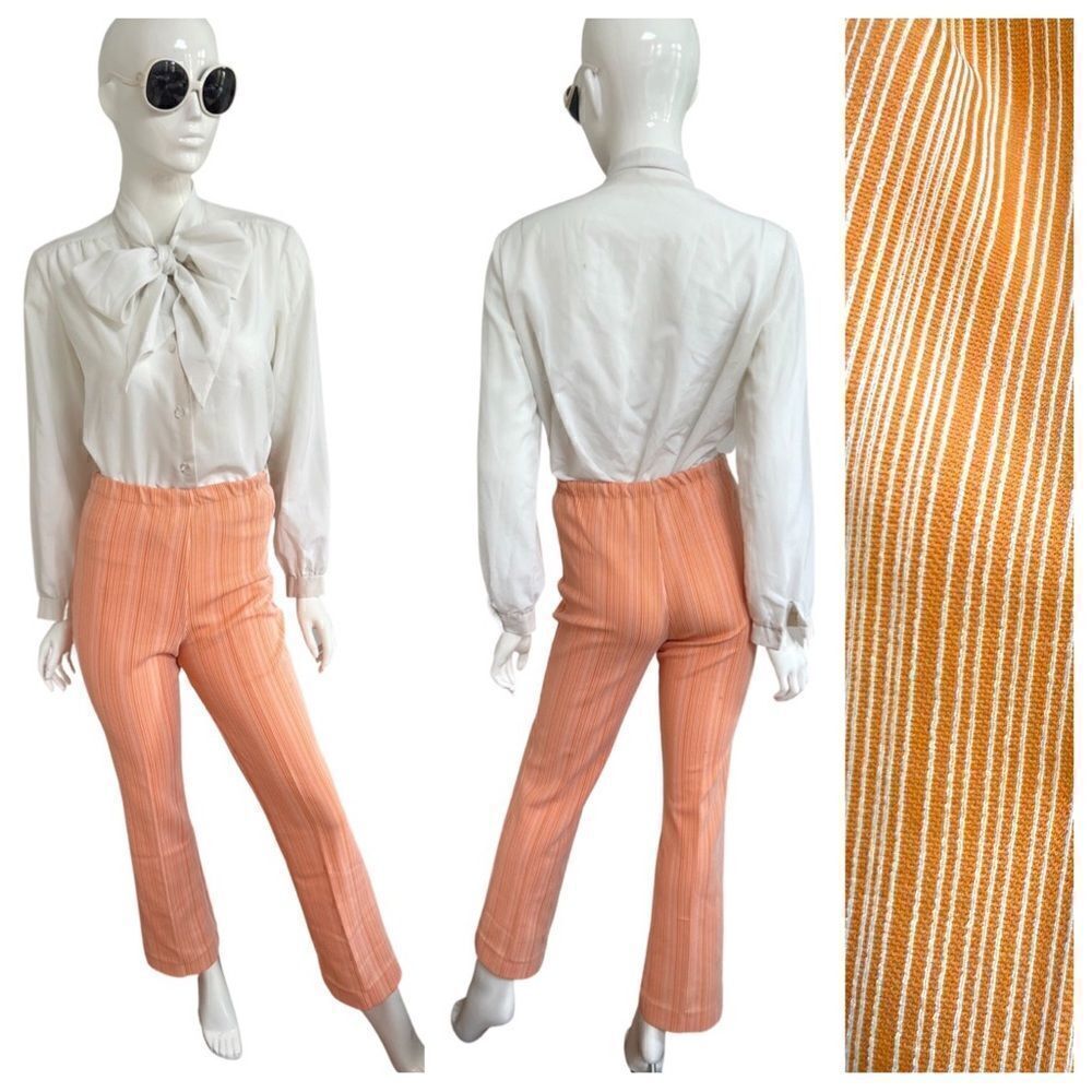 Groovy 1960s / 1970s Vintage One of a Kind Orange Textured Stripe Ankle Pants